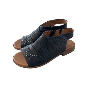 Miz Mooz Darcie Peep Toe Sandals Women 36 Studded Wide Width Black Leather Comfy